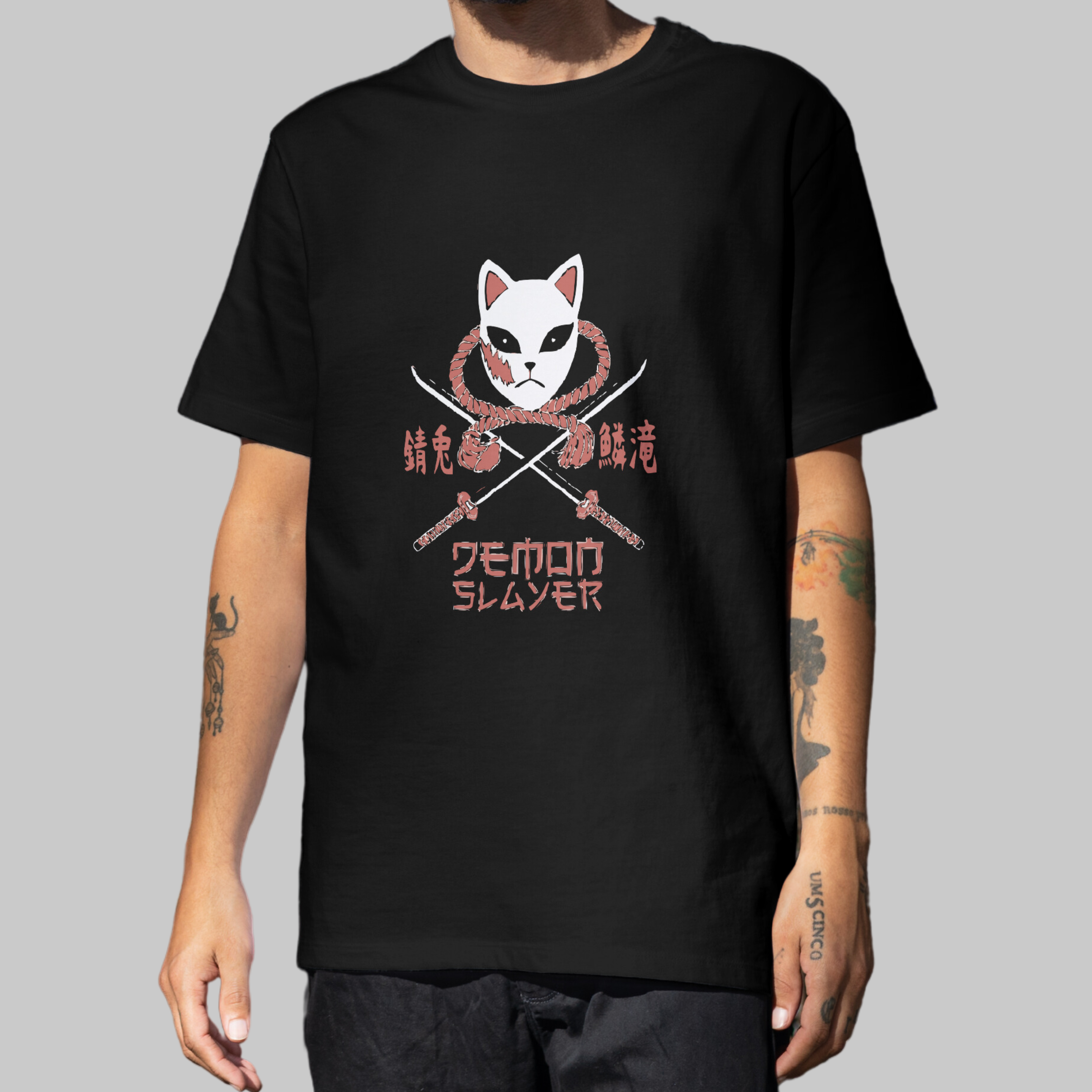 Demon Slayer Oversized Front-Print T-Shirt (Black)