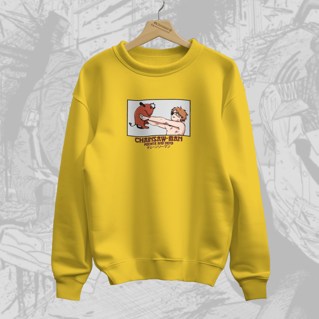 Denji and Pochita - Chainsaw Man Premium Sweatshirt (Yellow)