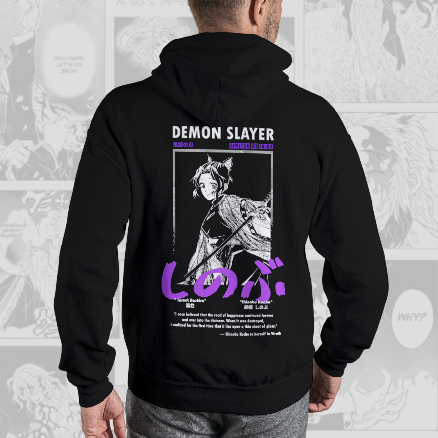 Shinobu Kocho - Demon Slayer Back-Print Premium Hoodie (Black)