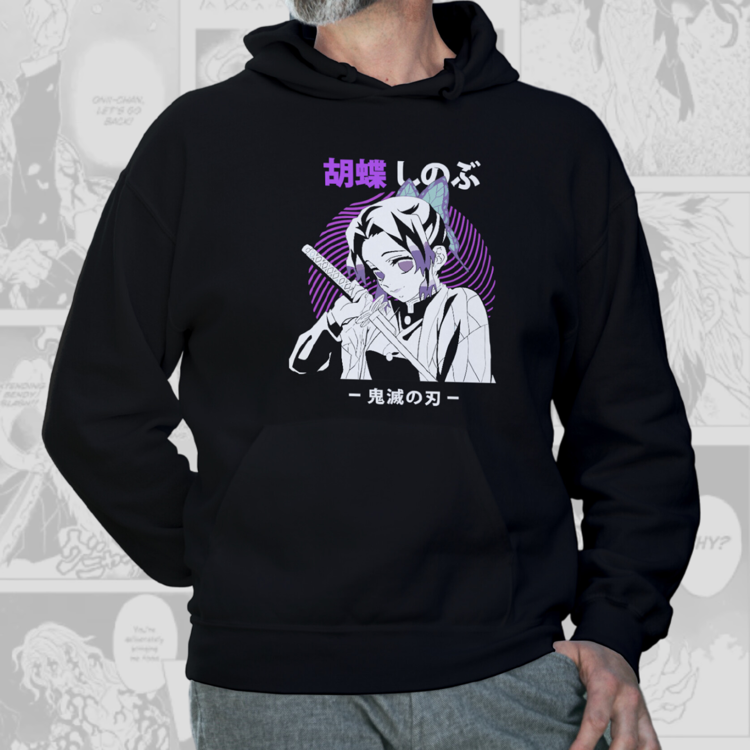 Shinobu Kocho - Demon Slayer Back-Print Premium Hoodie (Black)