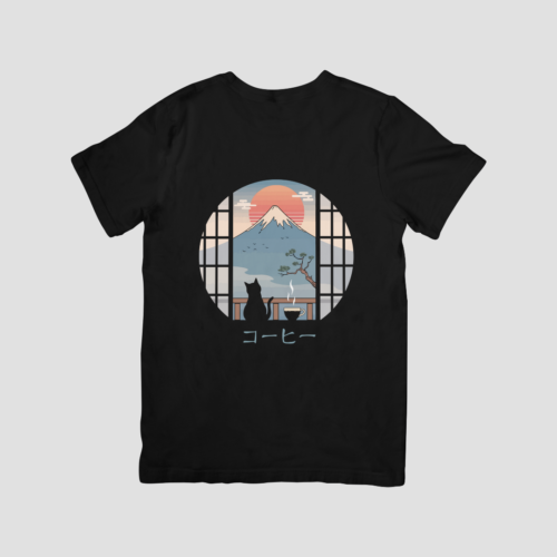 Sunset Cat - Premium Regular T-Shirt (Black)