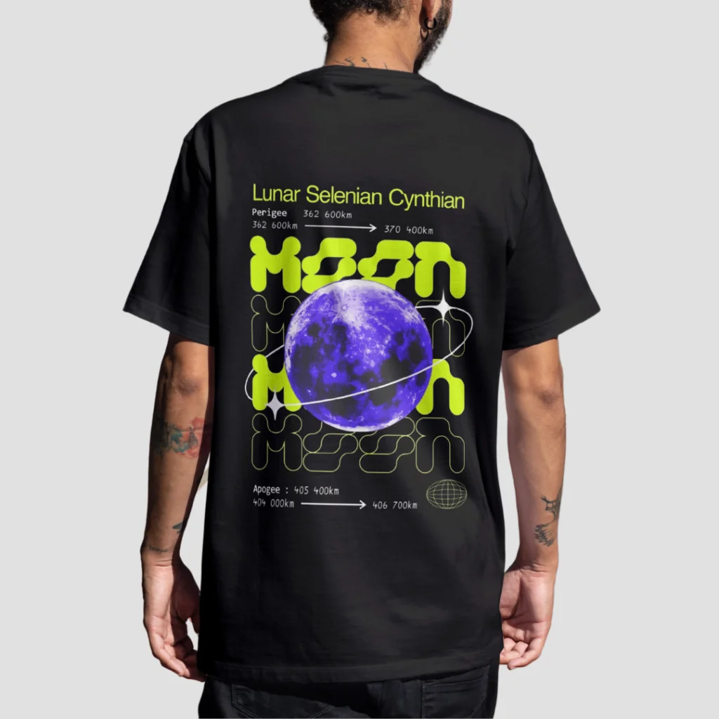 Moon - Premium Oversize Back-Print T-Shirt (Black) - Fauxin | The