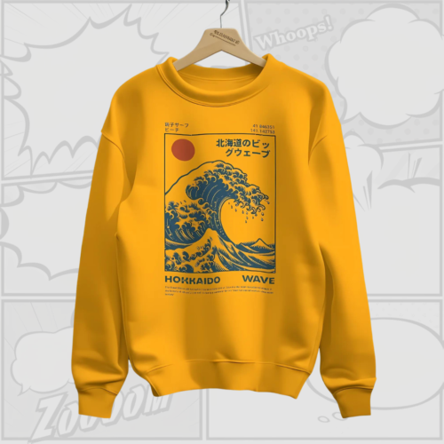 Hokkaido Wave - Premium Sweatshirt (Mustard Yellow and Grey)